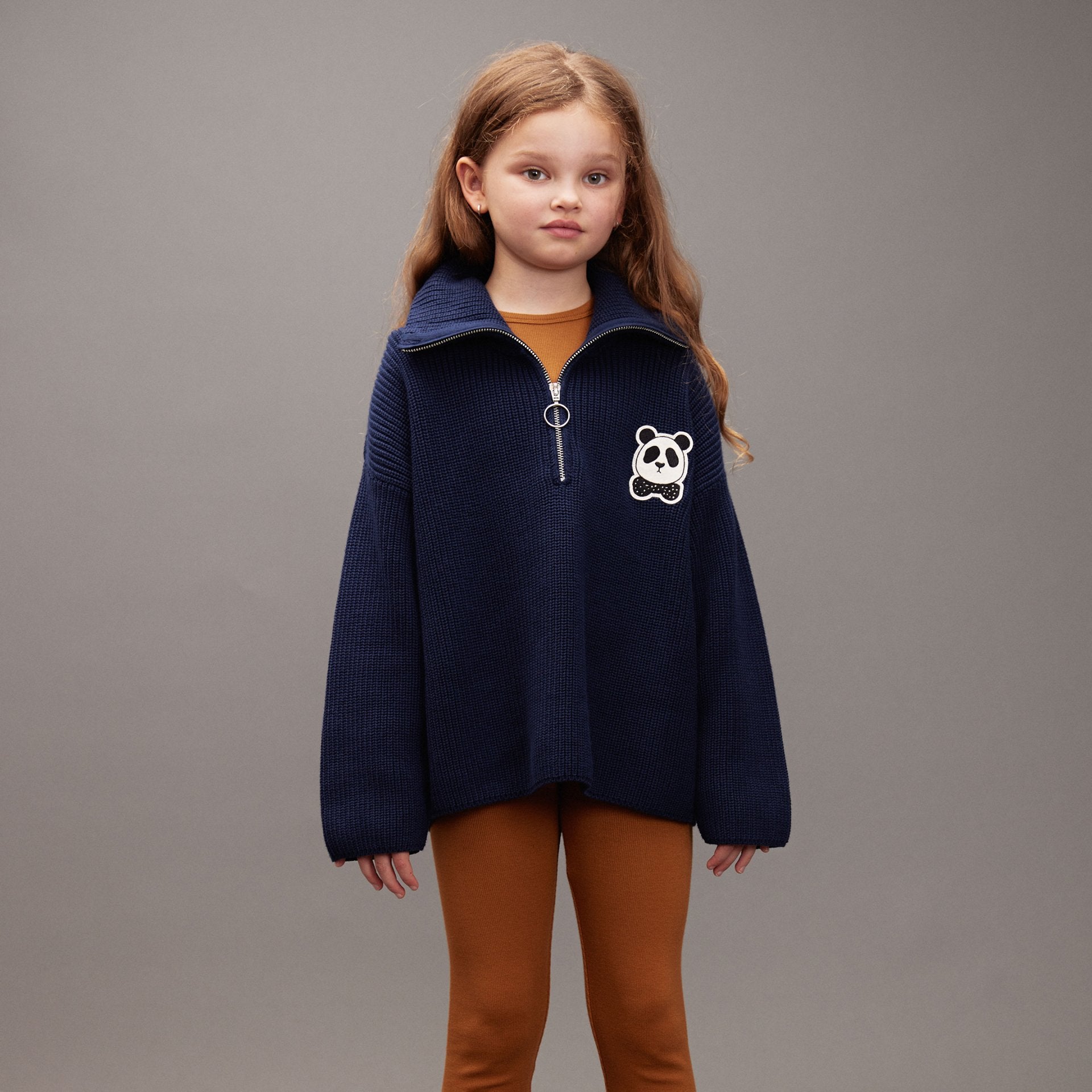 mini rodini] Panda patch chunky knit half zip sweater – Les Quatre