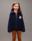 [mini rodini]   Panda patch chunky knit half zip sweater