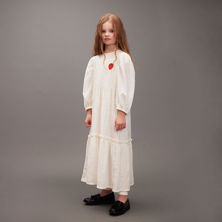 [mini rodini]   Strawberry emb schiffli woven puff sleeve dress