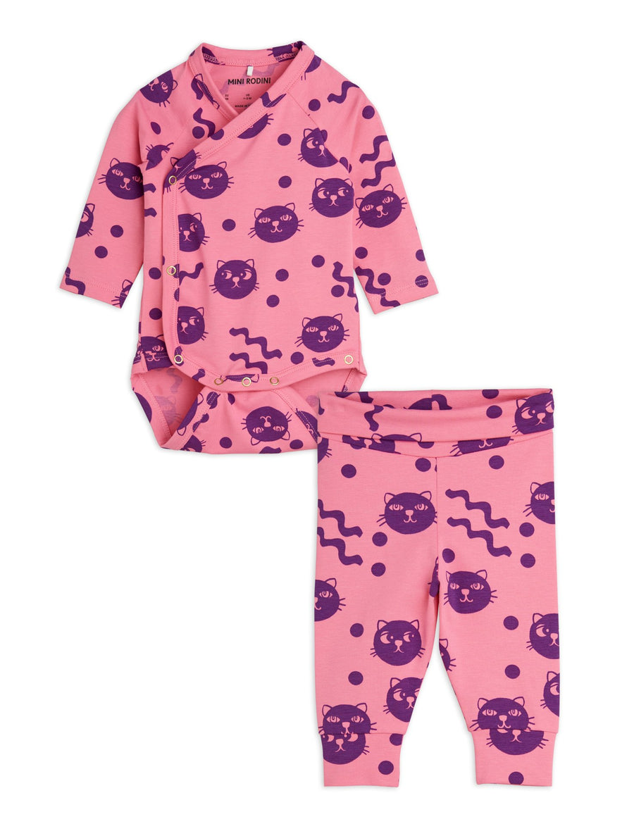 [mini rodini]   Squiggly cats aop nb baby set