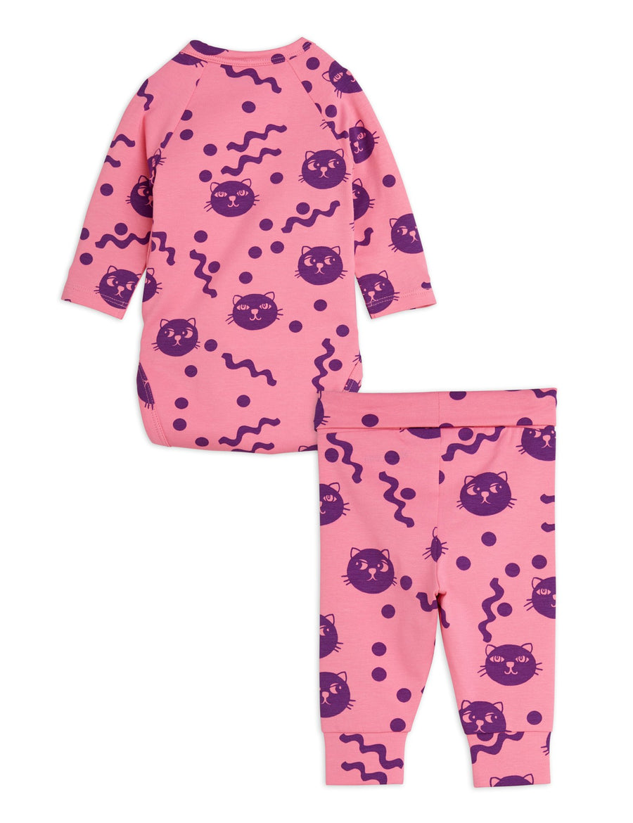 [mini rodini]   Squiggly cats aop nb baby set