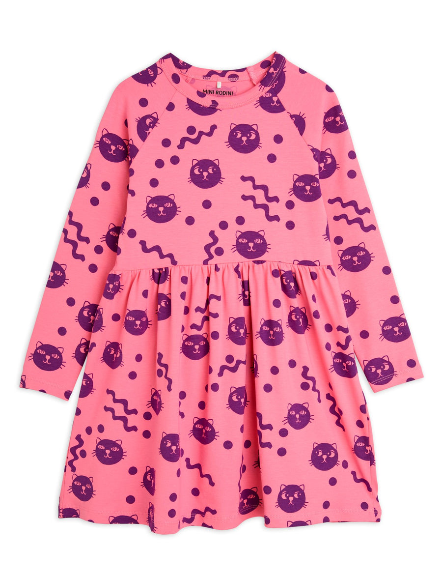 [mini rodini]   Squiggly cats aop ls dress