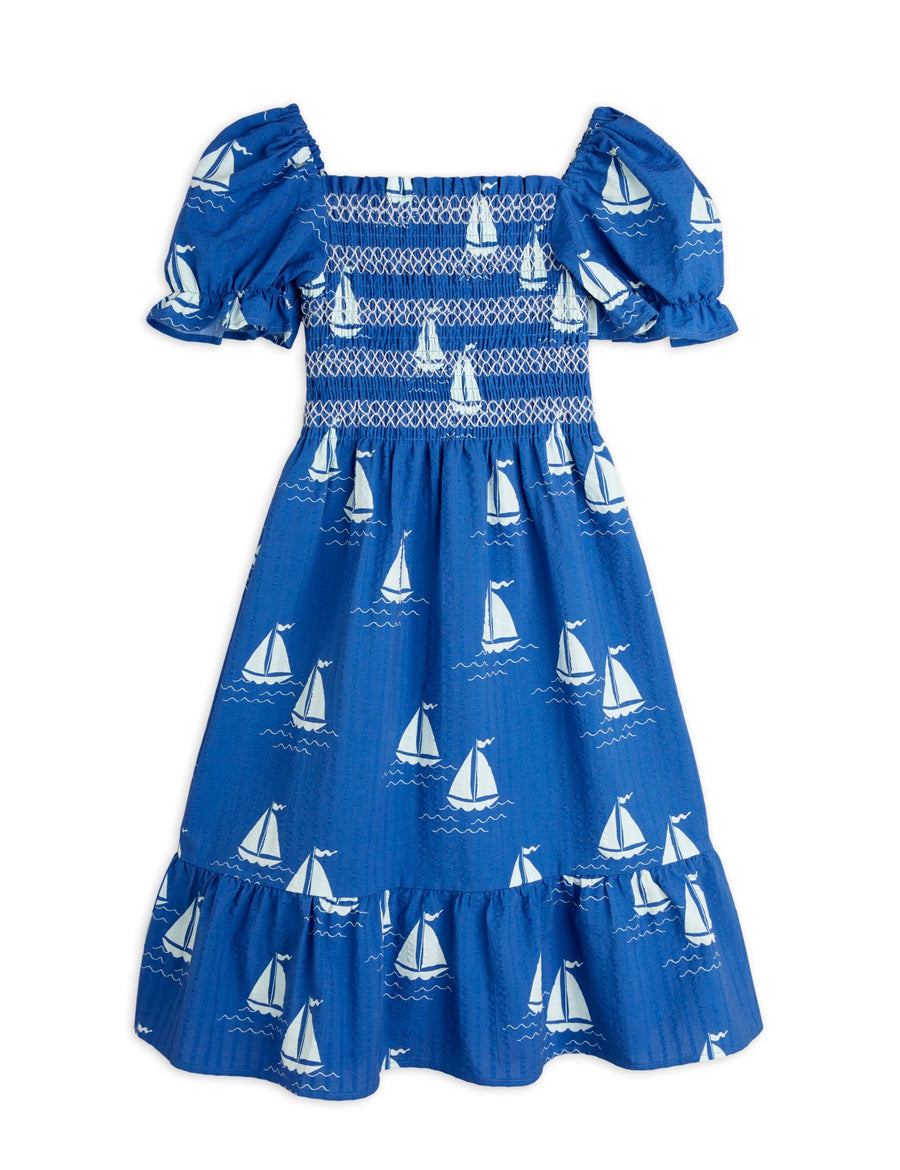 [mini rodini]   Sailing boats aop woven smock dress