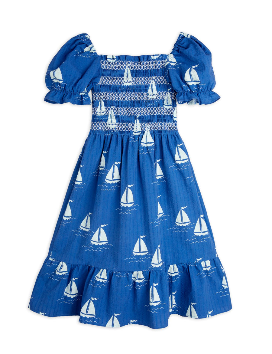 [mini rodini]   Sailing boats aop woven smock dress