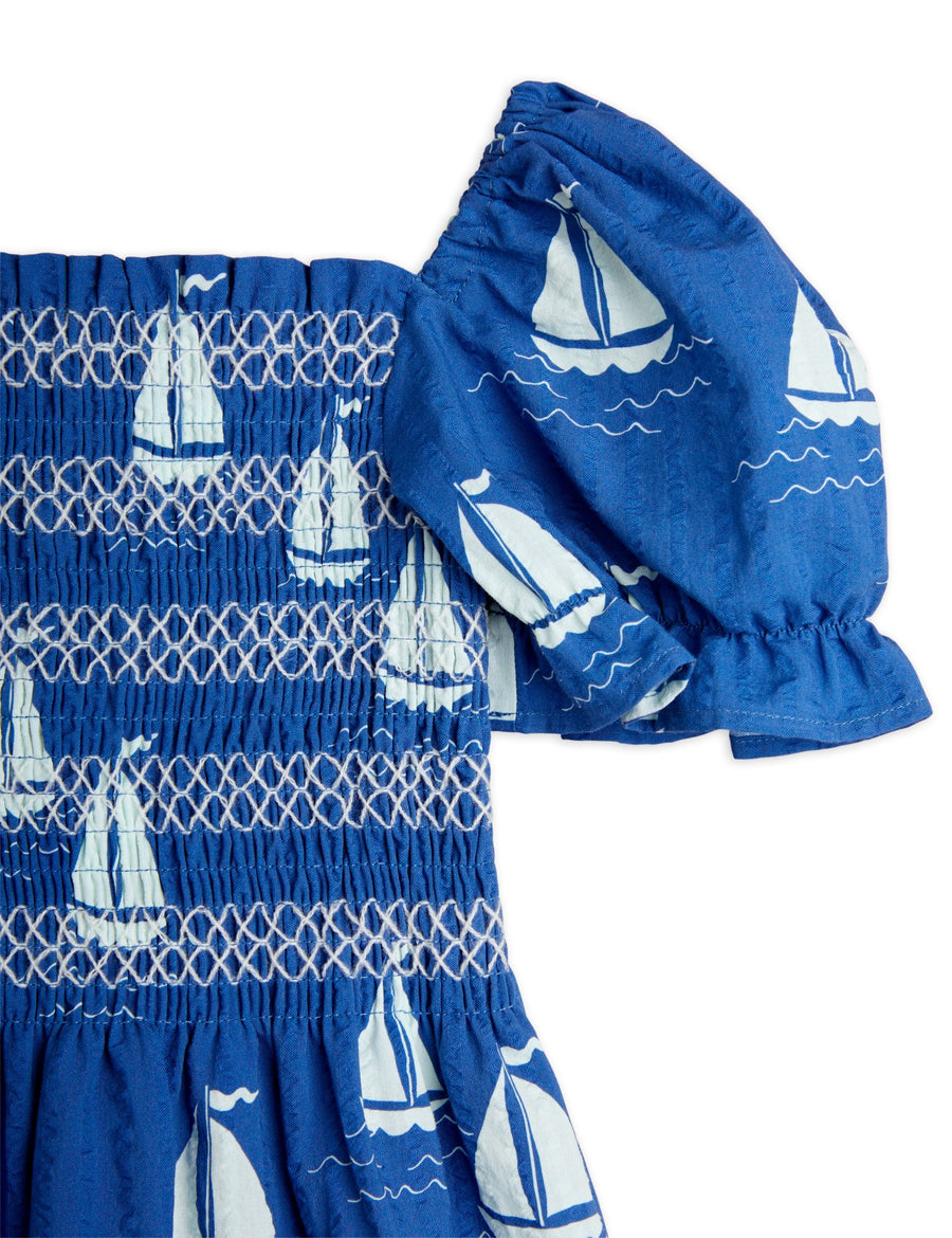 [mini rodini]   Sailing boats aop woven smock dress