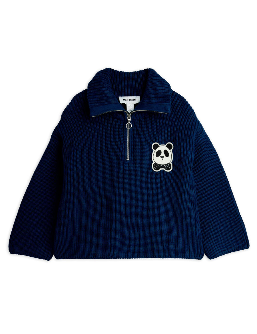 [mini rodini]   Panda patch chunky knit half zip sweater