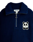 [mini rodini]   Panda patch chunky knit half zip sweater