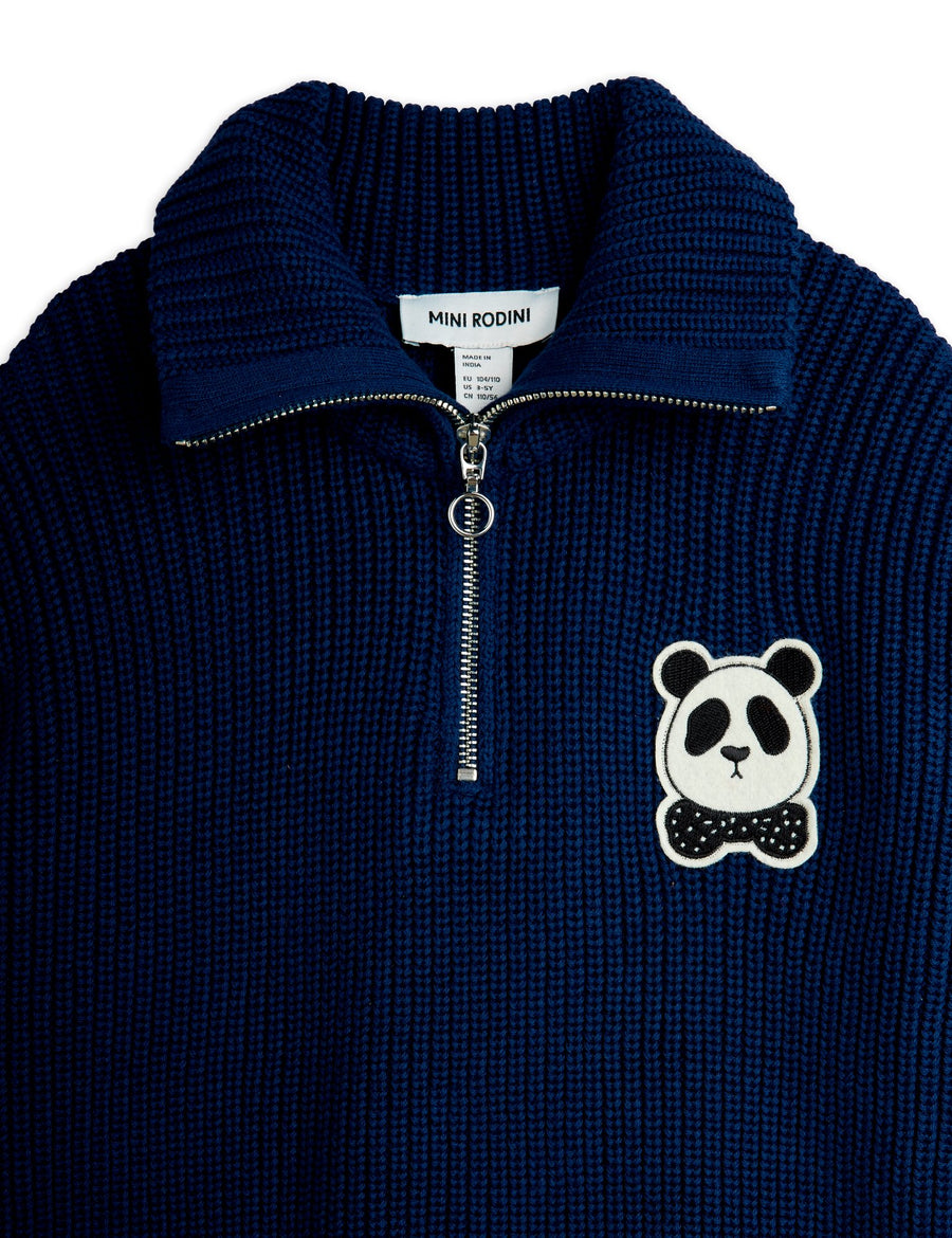 [mini rodini]   Panda patch chunky knit half zip sweater