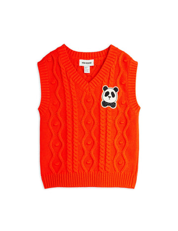 [mini rodini]   Panda patch cable knit v-neck slipover