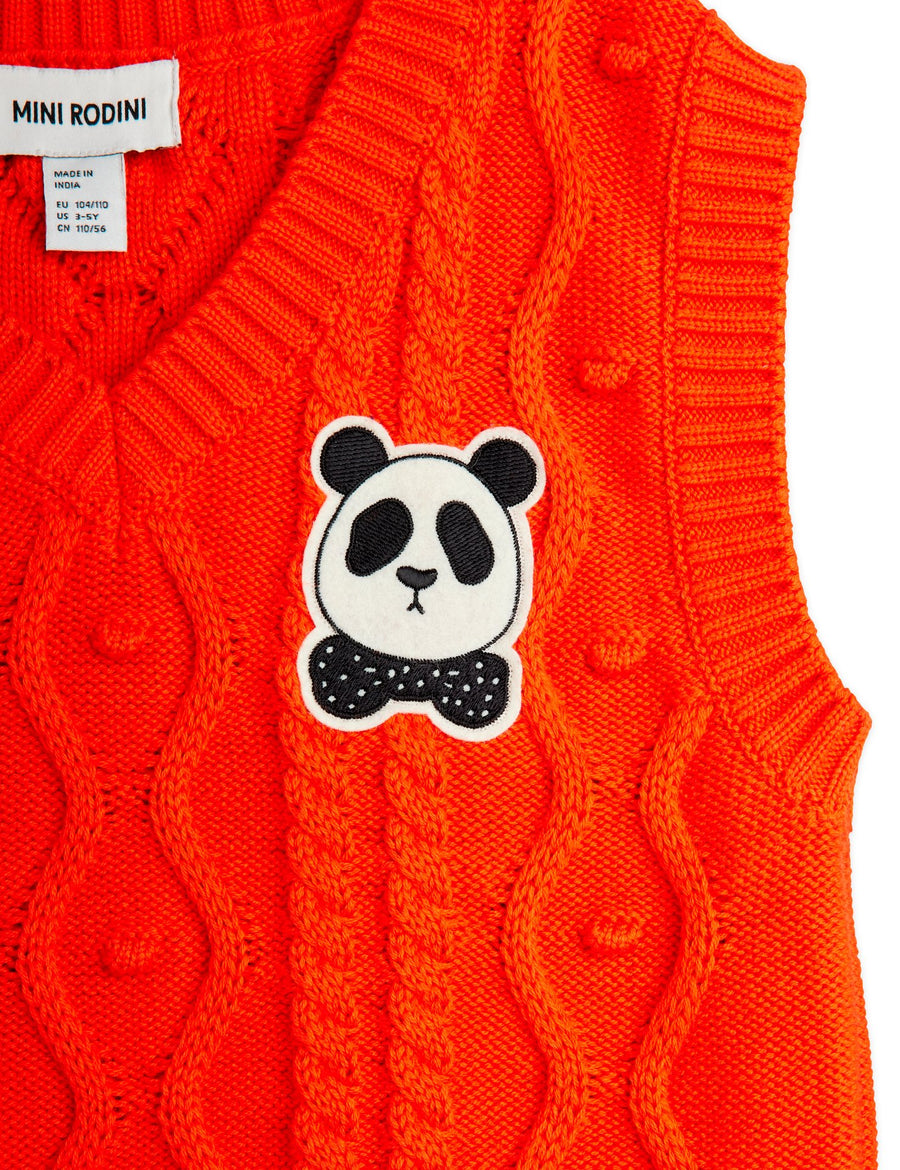 [mini rodini]   Panda patch cable knit v-neck slipover