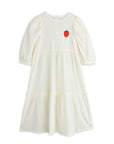 [mini rodini]   Strawberry emb schiffli woven puff sleeve dress