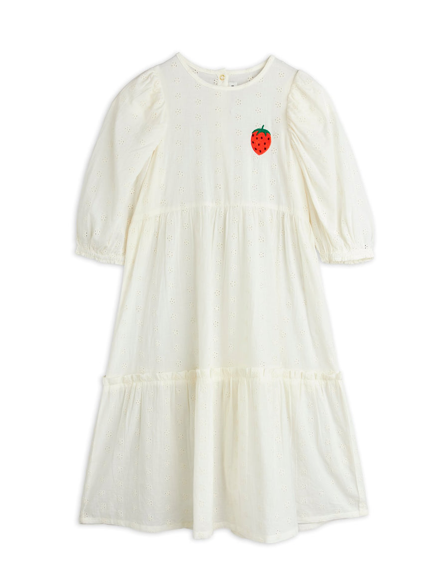 [mini rodini]   Strawberry emb schiffli woven puff sleeve dress