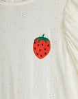 [mini rodini]   Strawberry emb schiffli woven puff sleeve dress