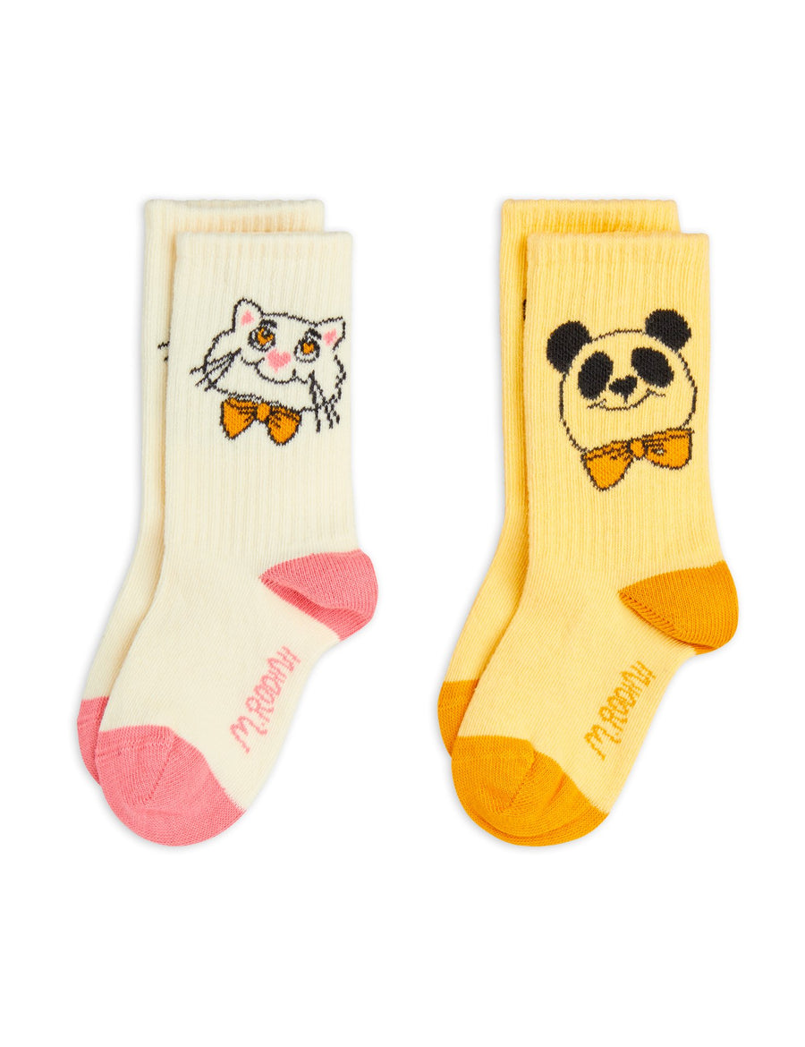 [mini rodini]   Cat & panda 2-pack socks