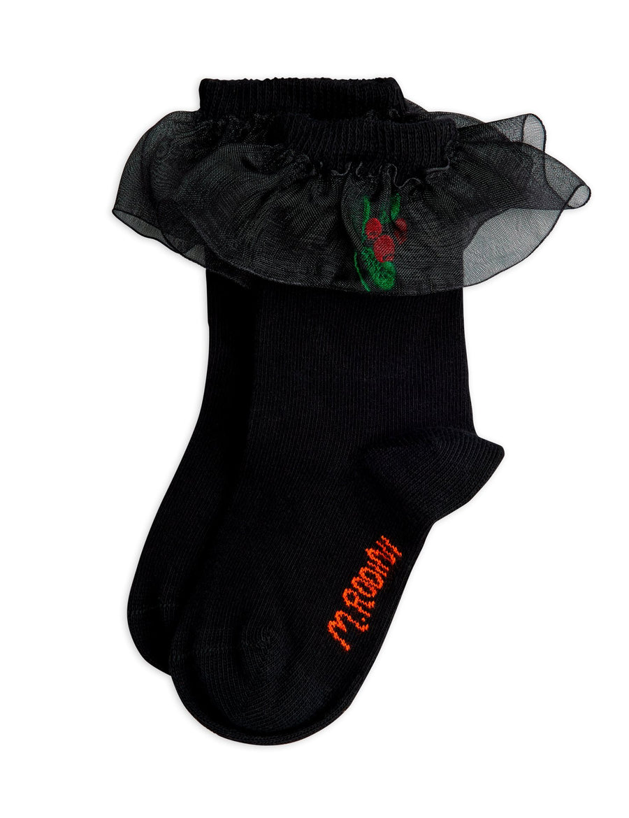 [mini rodini]   Lingonberry emb frill 1-pack socks