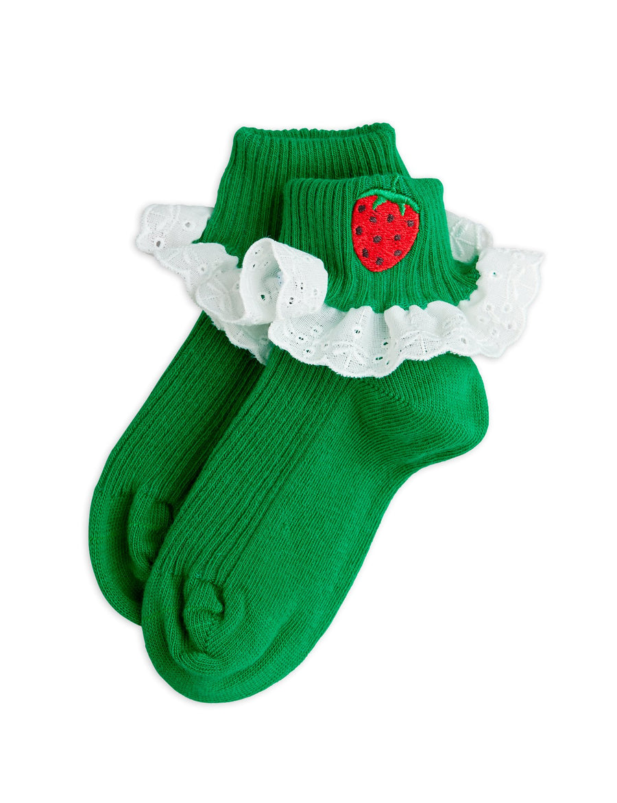 [mini rodini]   Strawberry emb lace 1-pack socks