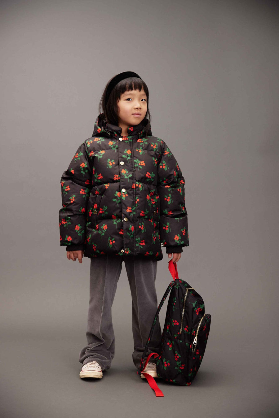 [mini rodini]   Lingonberries aop hooded puffer