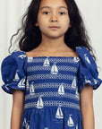 [mini rodini]   Sailing boats aop woven smock dress