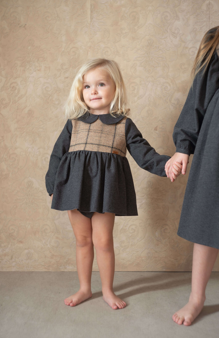 [popelin]   Mod.1.2 Dark grey romper suit with skirt and baby collar