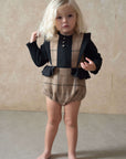 [popelin]   Mod.3.1 Beige plaid woollen romper suit with frill