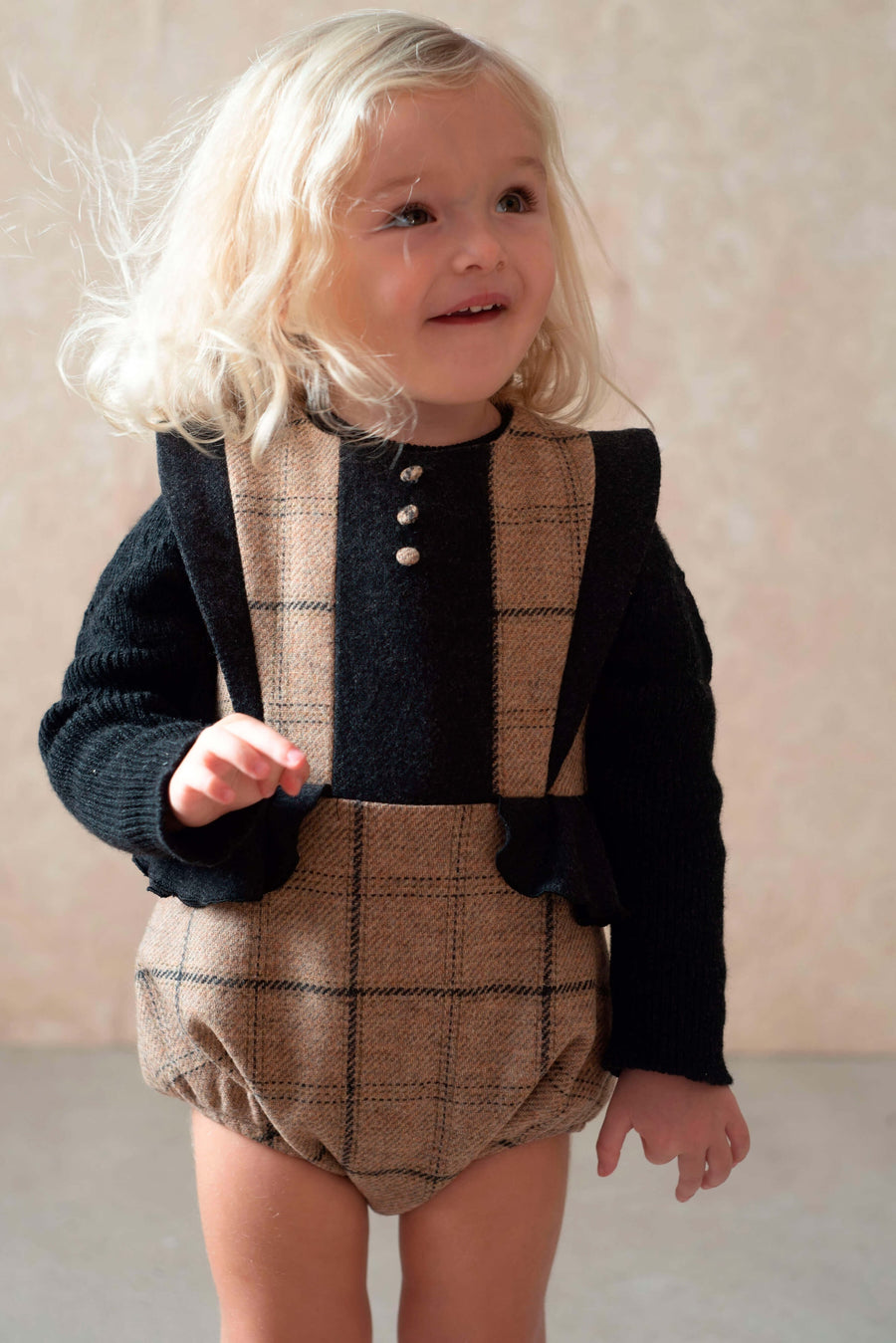 [popelin]   Mod.3.1 Beige plaid woollen romper suit with frill