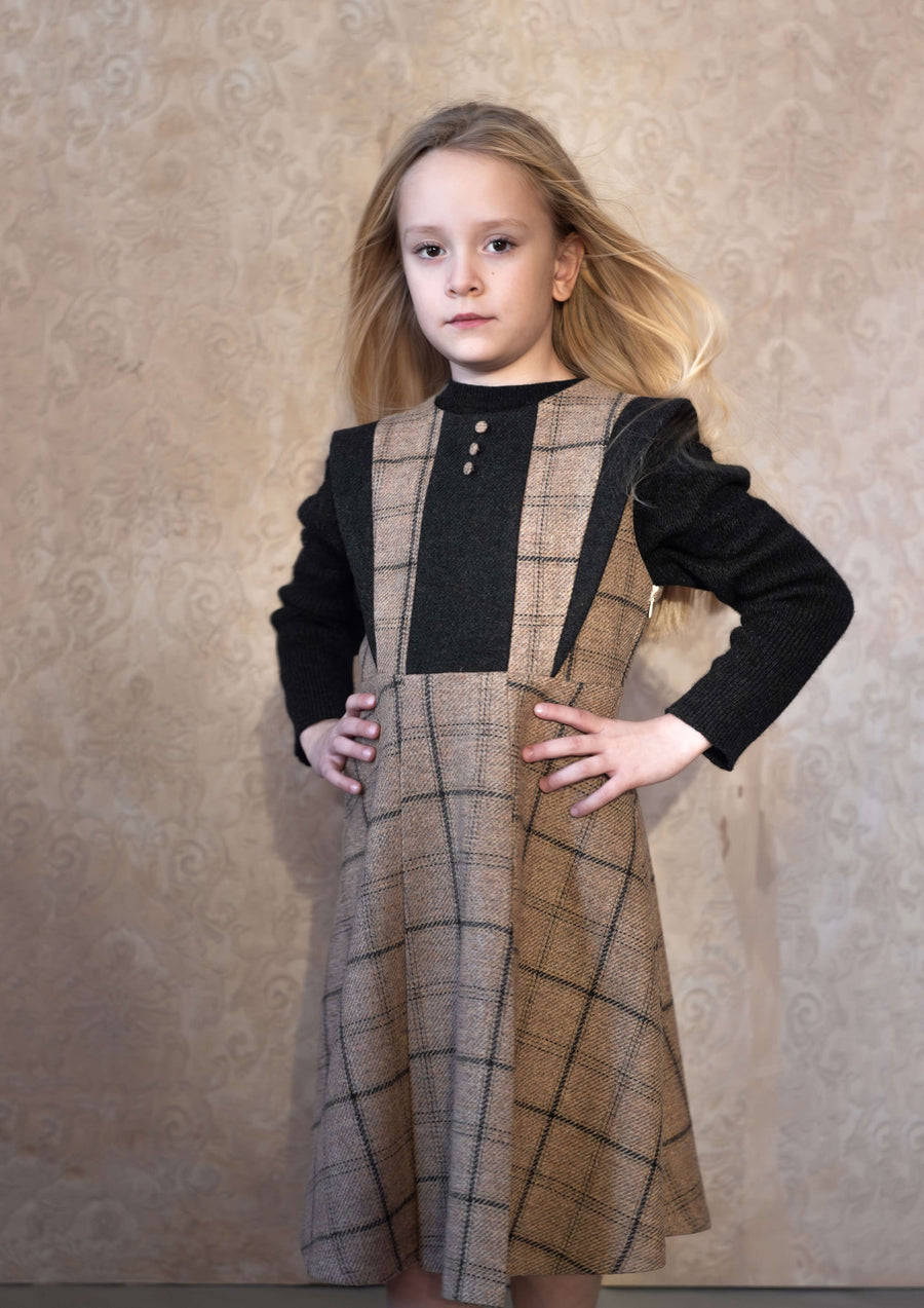 [popelin]   Mod.33.1 Beige plaid gusseted dress