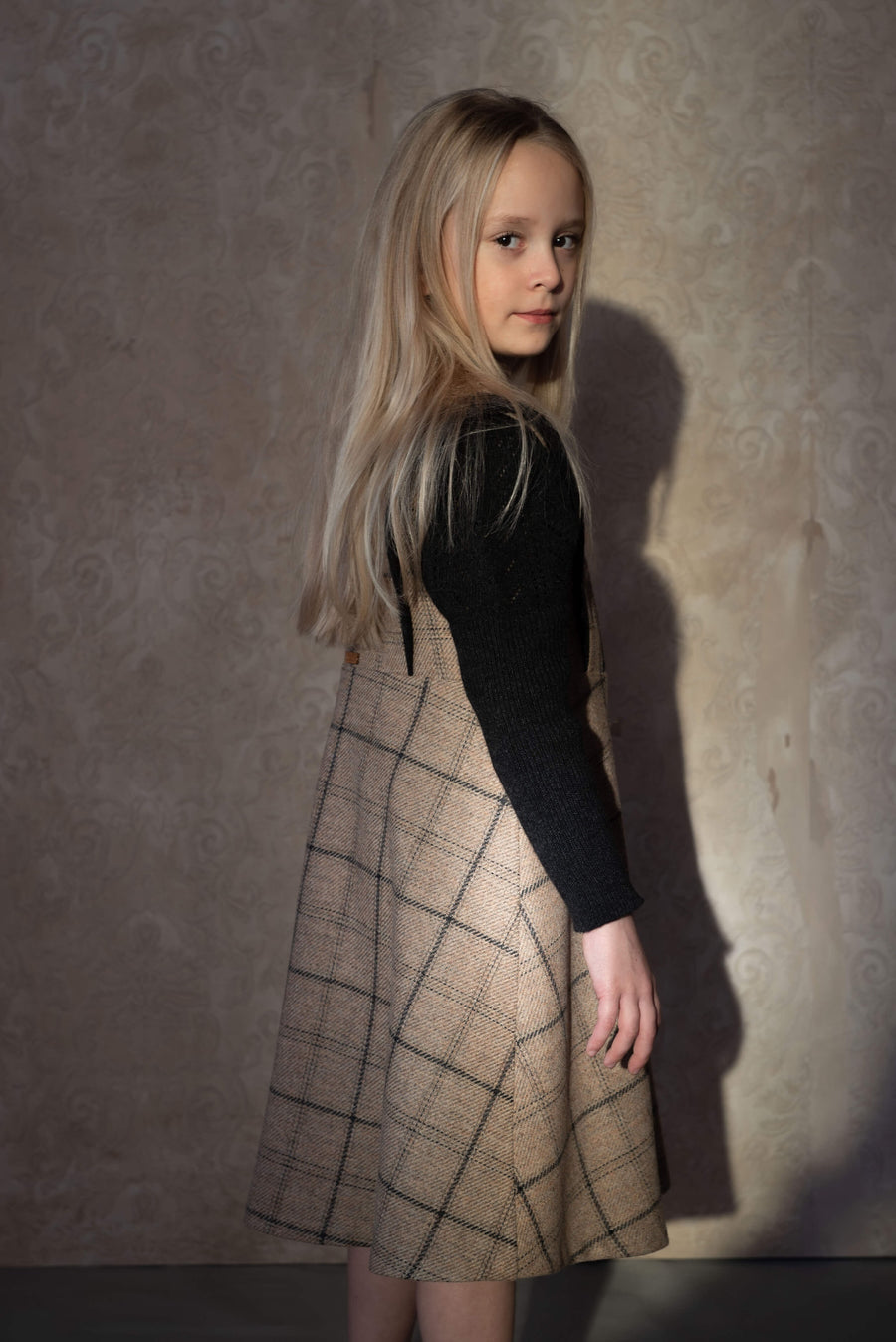 [popelin]   Mod.33.1 Beige plaid gusseted dress