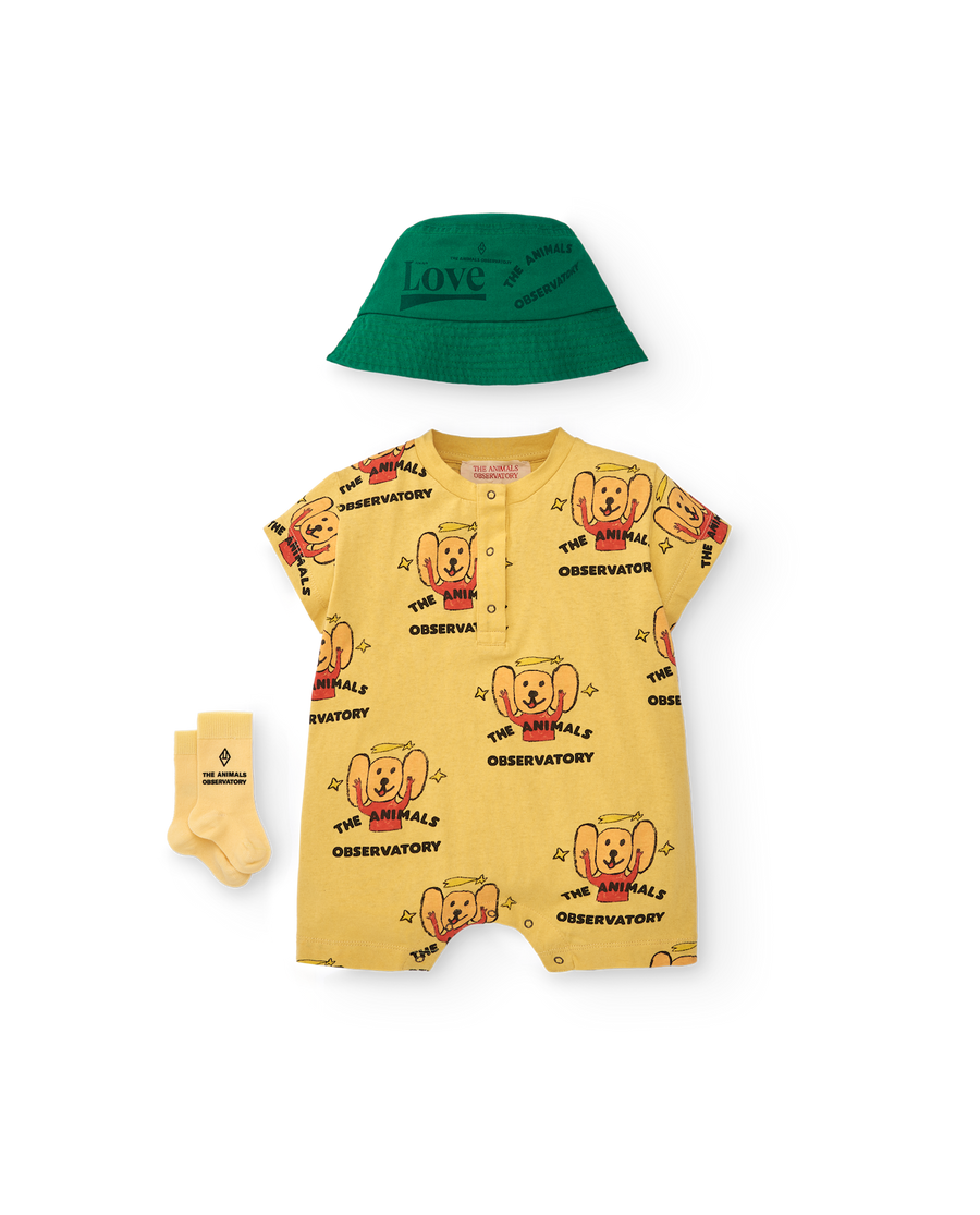 [The Animals Observatory]   GOOSE BABY SHORT JUMPSUIT Yellow Logo