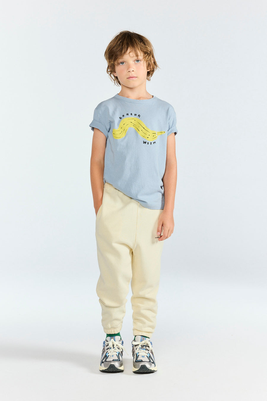 [The Animals Observatory]   ROOSTER KID T-SHIRT BLUE-GREY