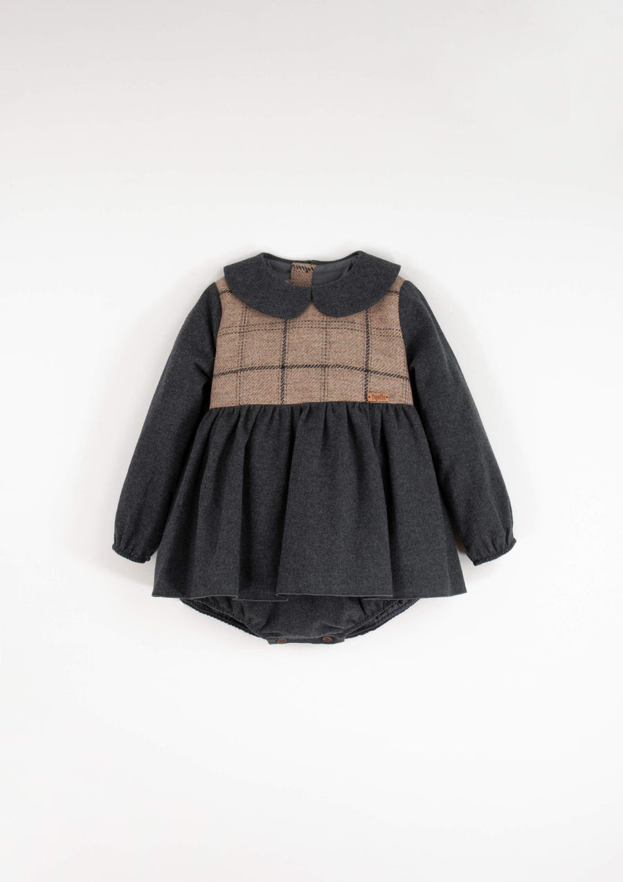 [popelin]   Mod.1.2 Dark grey romper suit with skirt and baby collar