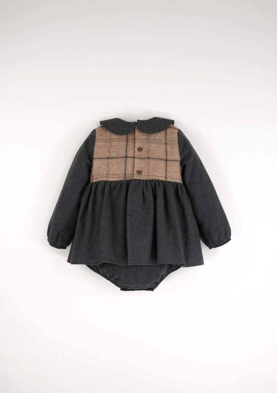 [popelin]   Mod.1.2 Dark grey romper suit with skirt and baby collar