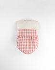 [Popelin]   Pink check romper suit with bib collar