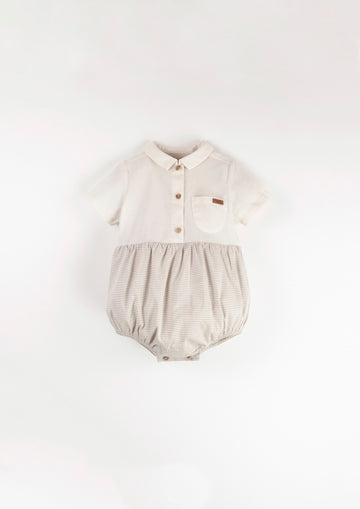 [Popelin]   Off-white contrasting romper suit