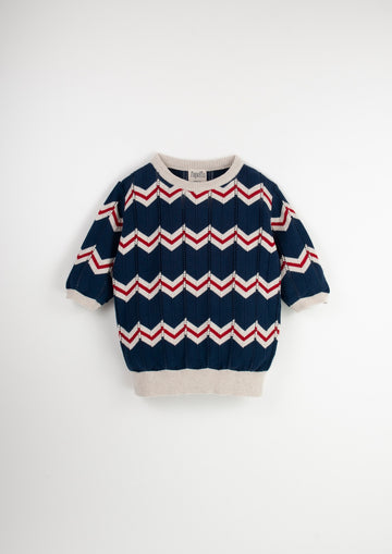 [Popelin]   Navy Blue openwork knit jersey