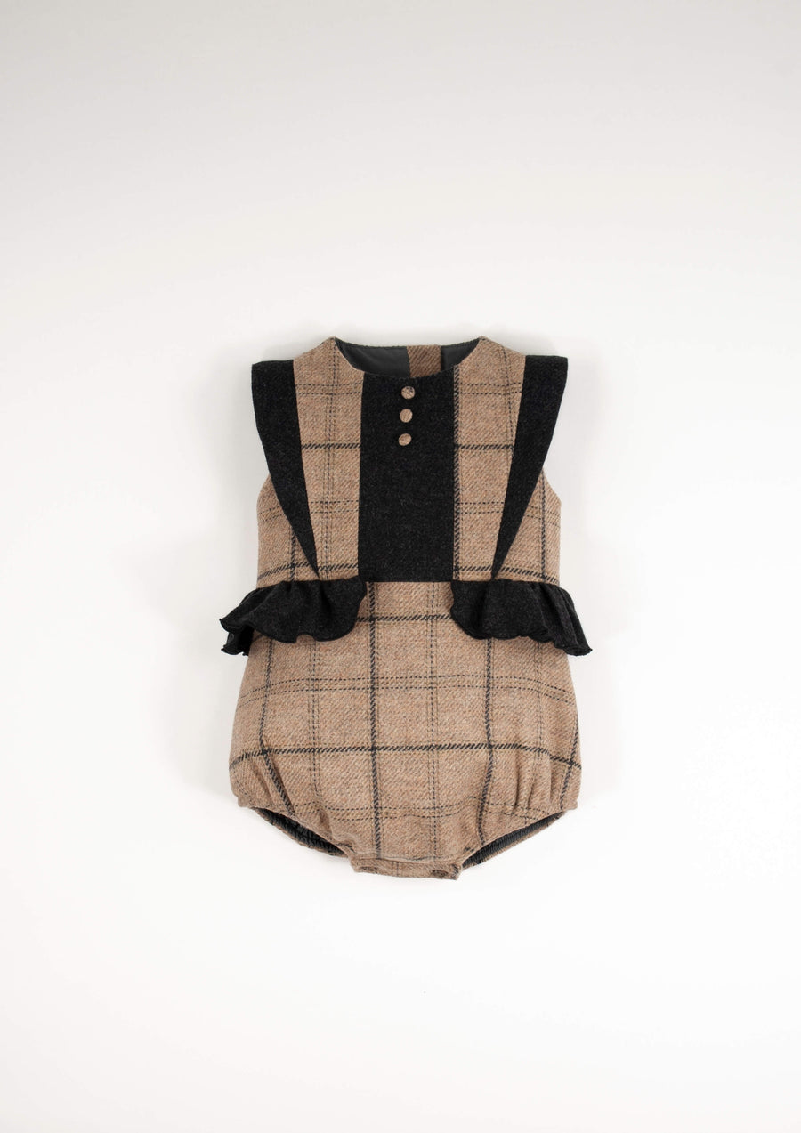 [popelin]   Mod.3.1 Beige plaid woollen romper suit with frill