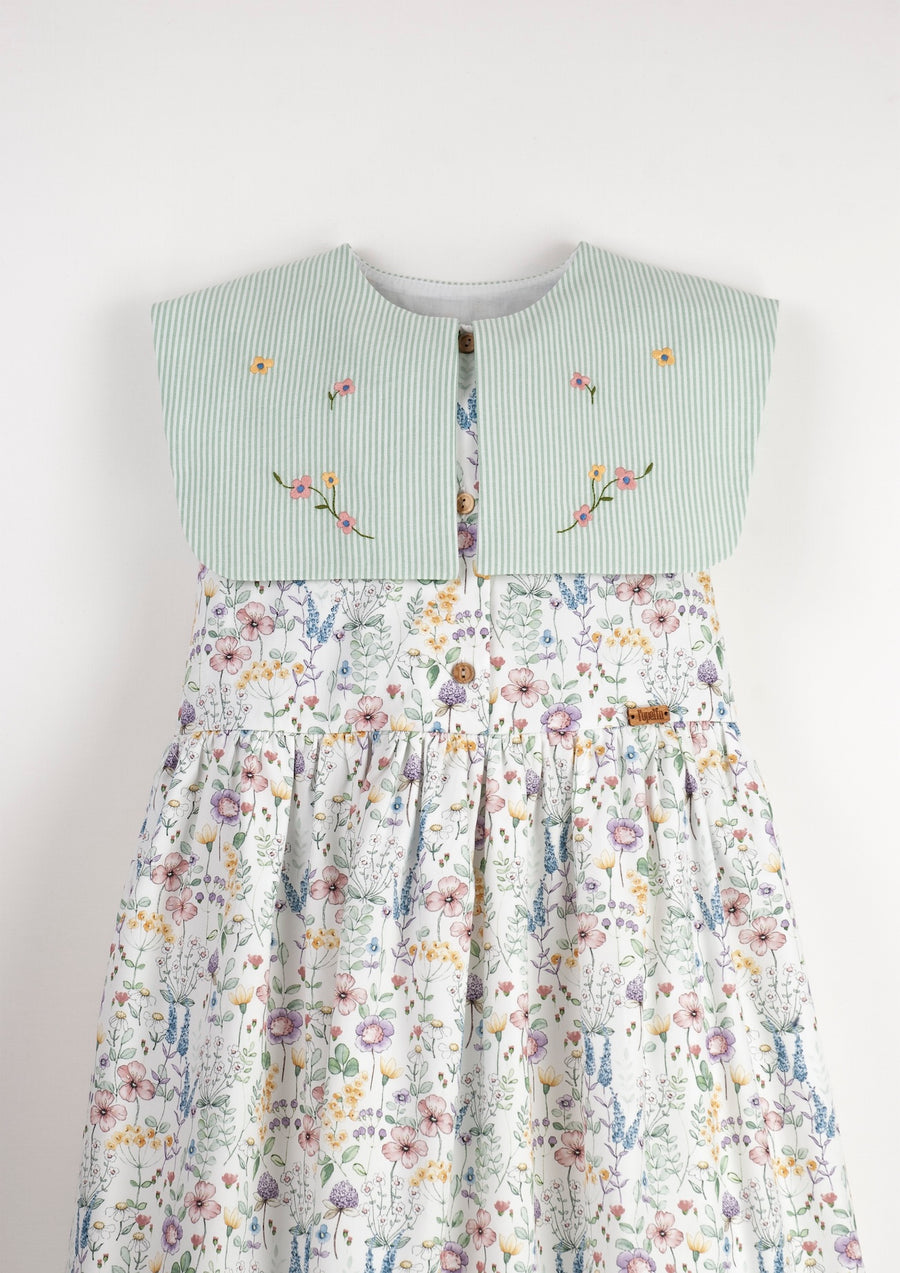 [Popelin]   Floral dress with bib collar