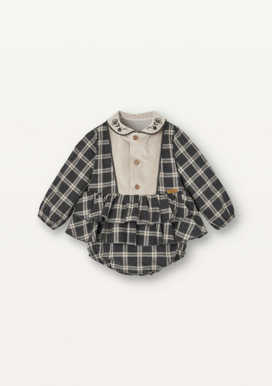 [Popelin]   romper suit with embroidered baby collar