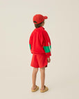 [The Campamento]   Red Color Block Zipped Sweatshirt
