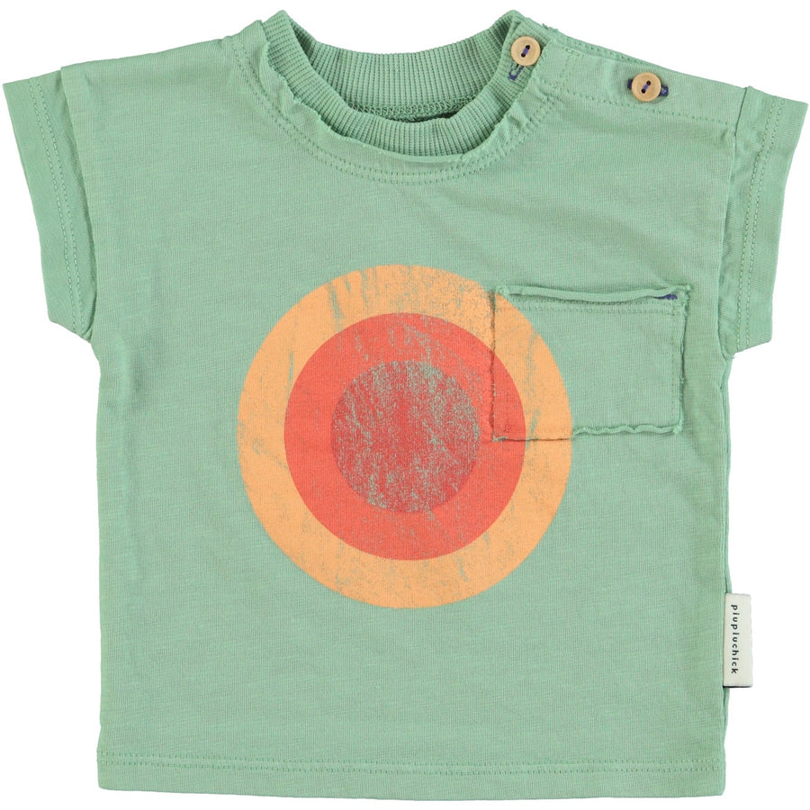 [piupiuchick]   t'shirt | green w/ multicolor circle print