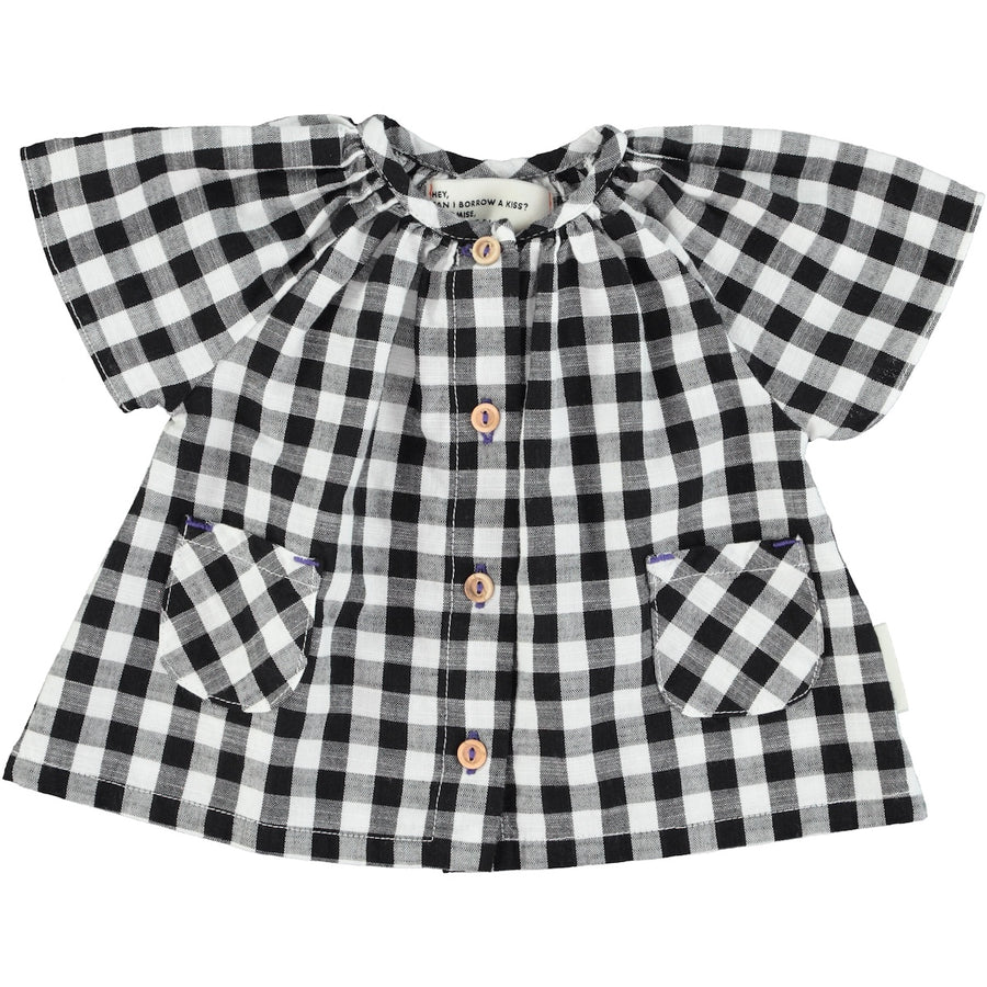 [piupiuchick]   blouse w/ butterfly sleeves | black & white checkered